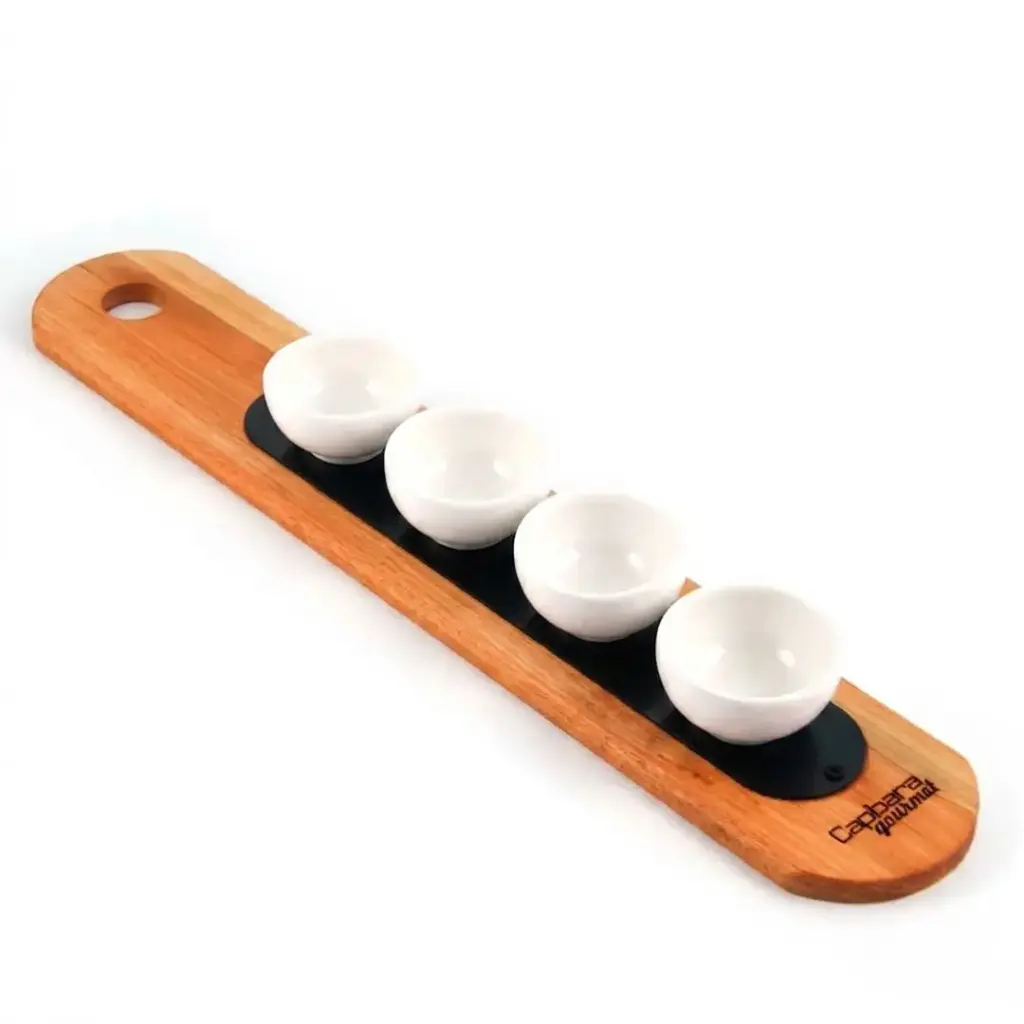 Tabla De Madera Baguette 60 Cm Con 4 Cuencos Redondos