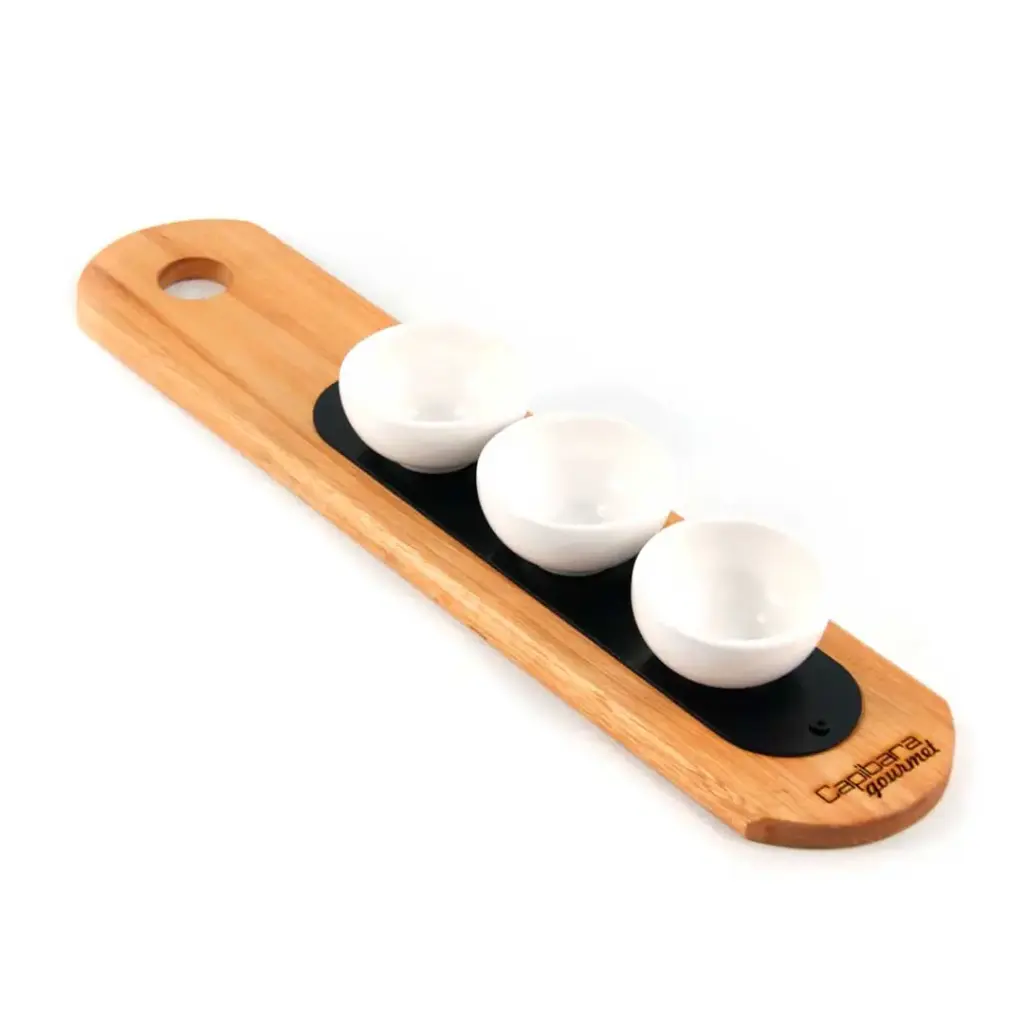 Tabla De Madera Baguette 50 Cm con 3 Cuencos Redondos