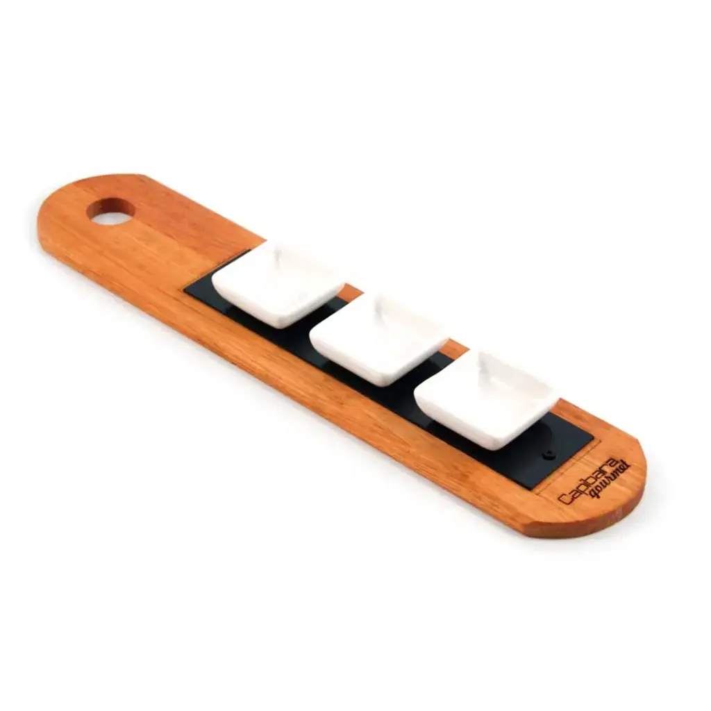 Tabla De Madera Baguette 50 Cm Con 3 Cuencos Cuadrados