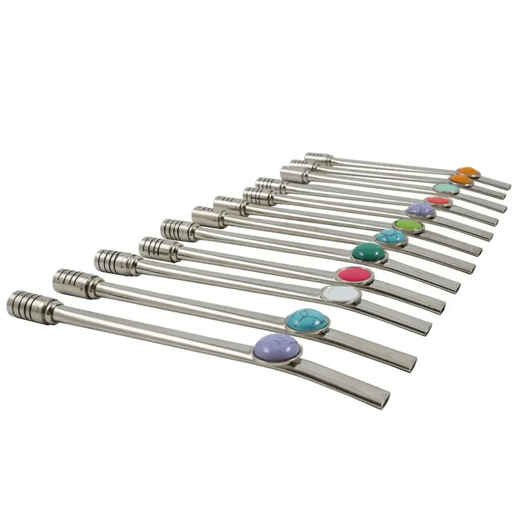 Bombilla De Gema Bronce Con Baño De Plata X 12 Unid Dcto 10%