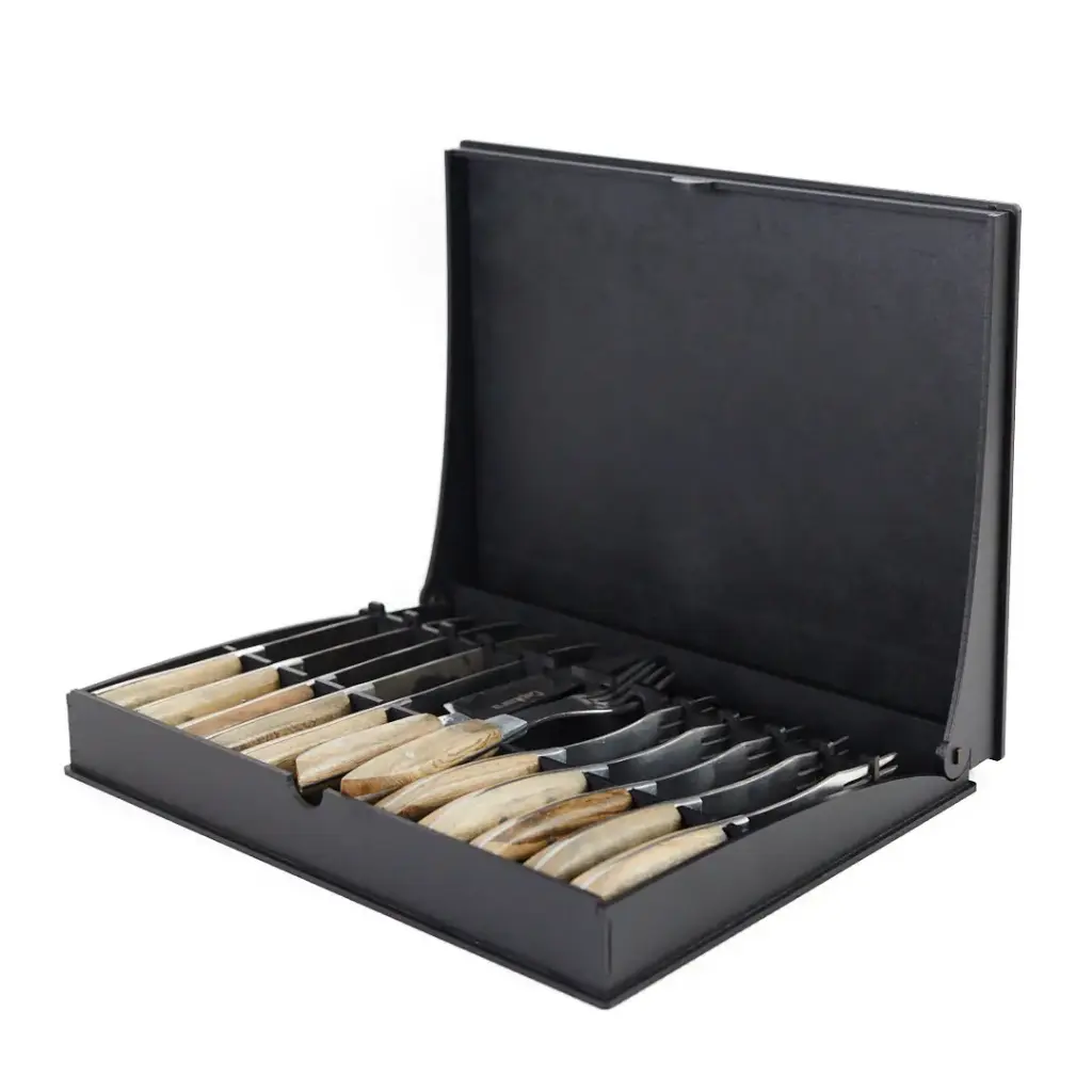 Set 6 Juegos De Cubiertos Premium En Box De Madera (12 Piezas)