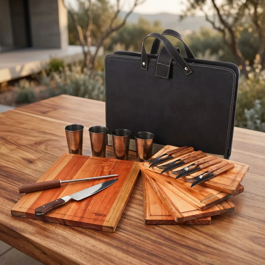 Set De Asado X4 Rectangular Con Tabla De Cortar