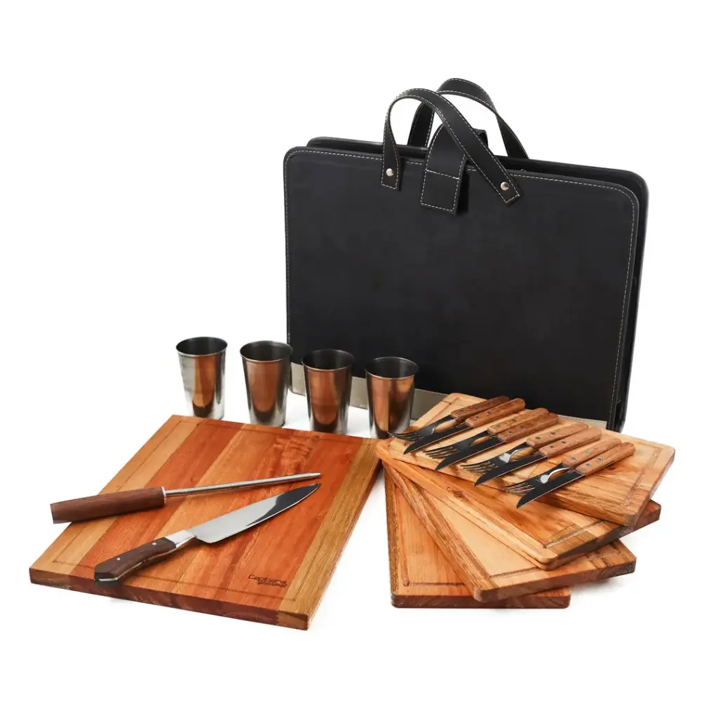 Set De Asado X4 Rectangular Con Tabla De Cortar