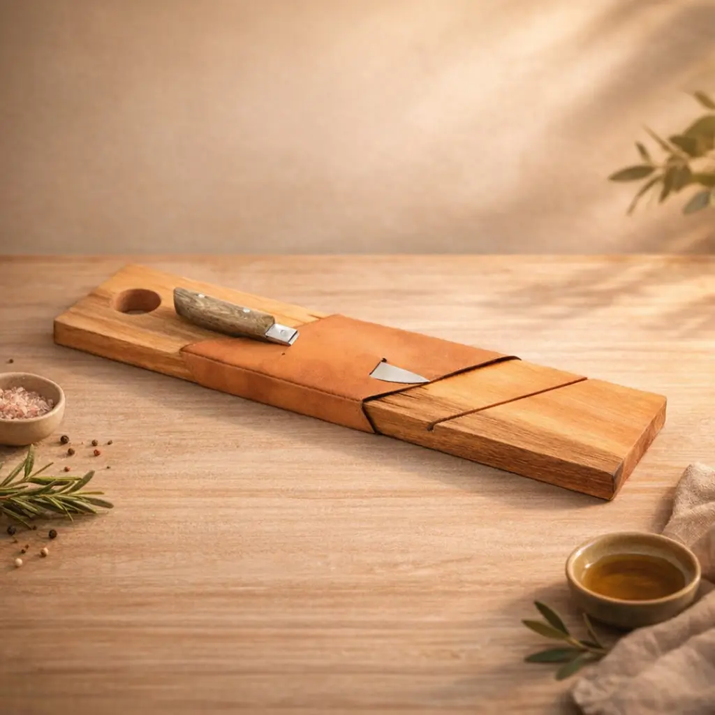 Tabla Para Cortar Salame Con Cuchillo Y Funda