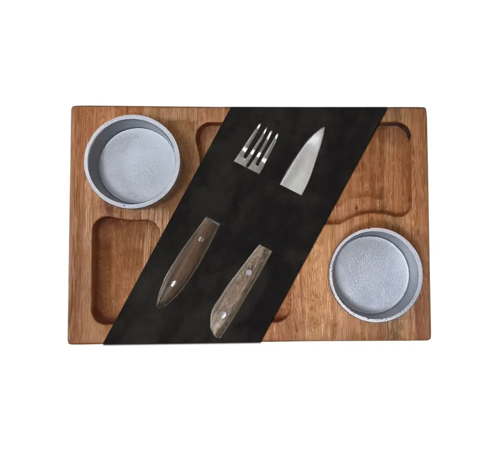 Tabla De Picada Mini Block 30X20 Cm Con Cubiertos y Funda