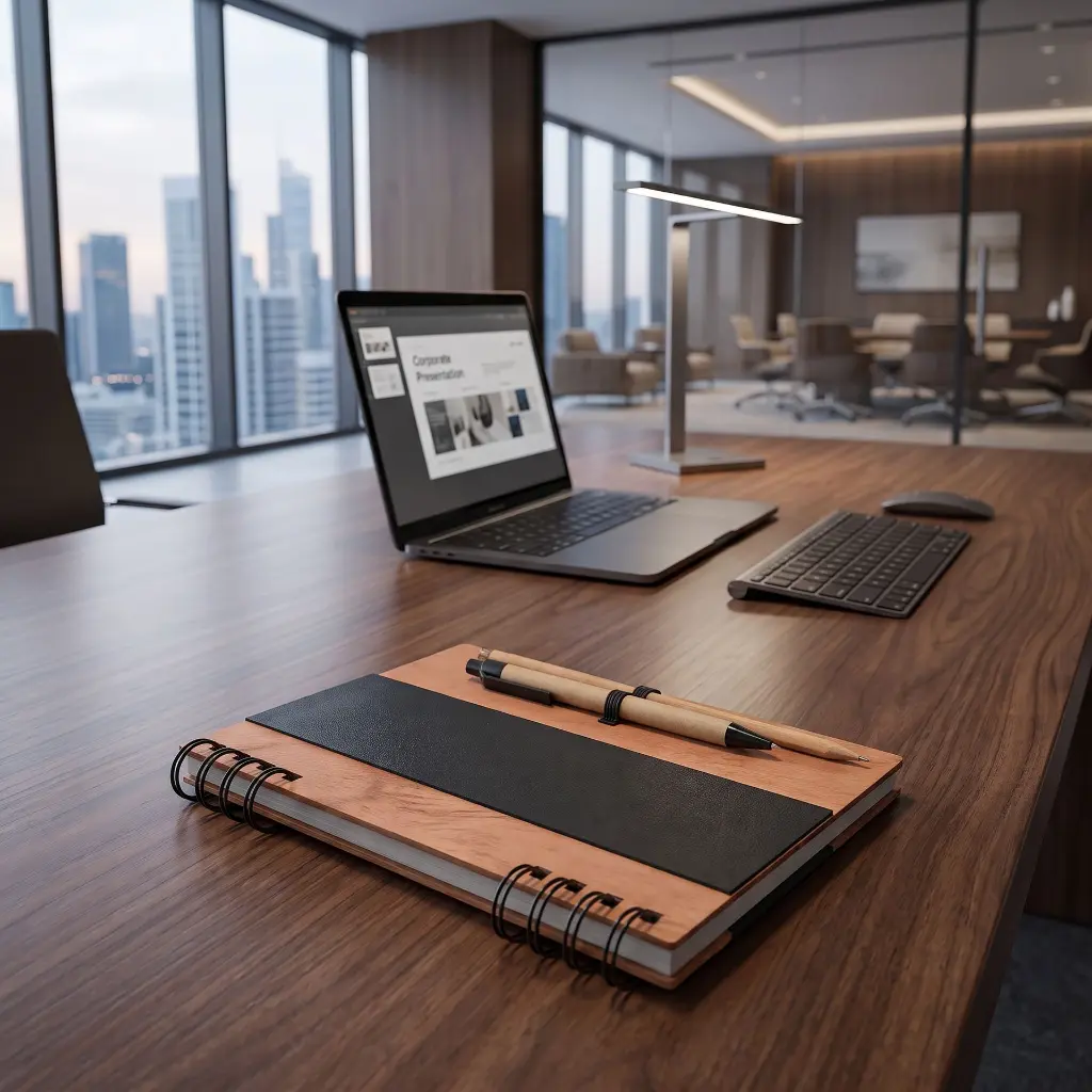 Cuaderno Tapa De Madera Con Lapiz Y Lapicera