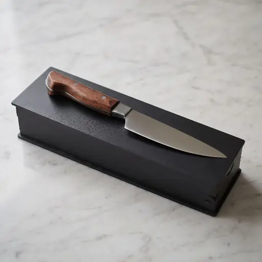 [K10002] Cuchillo Premium Con Aplique M En Box De Madera