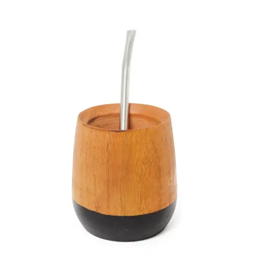 [LE0009] Mate De Madera Base Pintada Con Bombilla