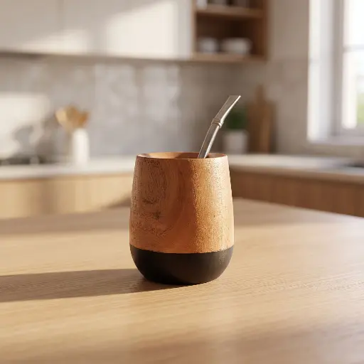 [LE0009] Mate De Madera Base Pintada Con Bombilla