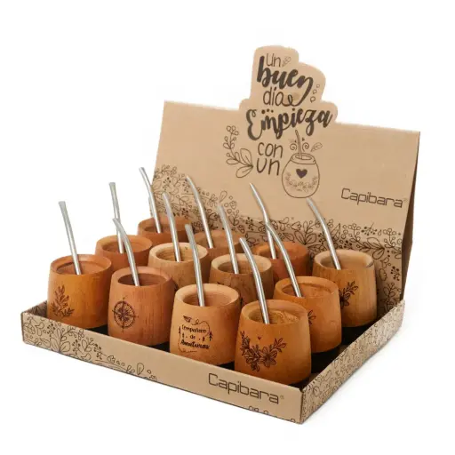[LE0009] Mate Madera Base Pintada Con Bombilla