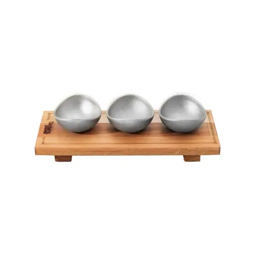 [FU0007] Tabla Con 3 Cuencos N°1 Fundicion De Aluminio