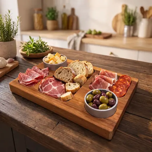 [EV024] Tabla De Picada En Mini Block 30X20 Cm Con Dips