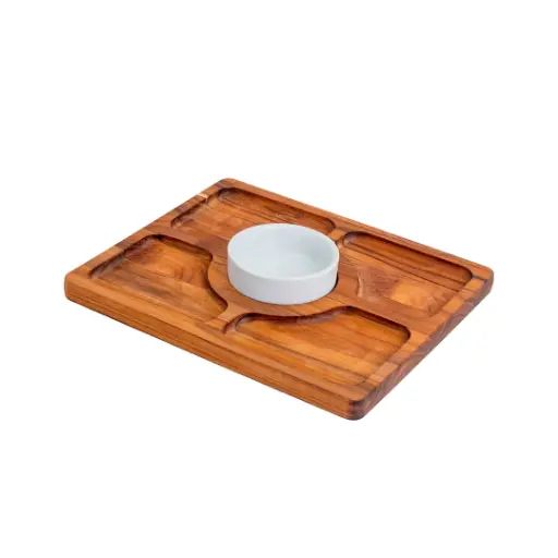 [ST0005] Tabla Teka Con Recipiente Y 4 Divisiones 28X23X4 Cm